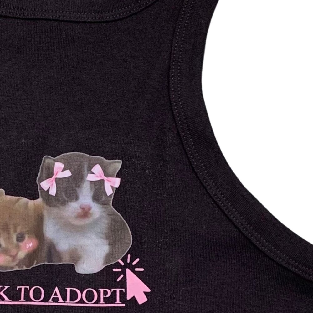 Coquette Aesthetic Kitten Crop Tank Top “Click to Adopt” Cute Cat Graphic Y2K - Picture 8 of 8